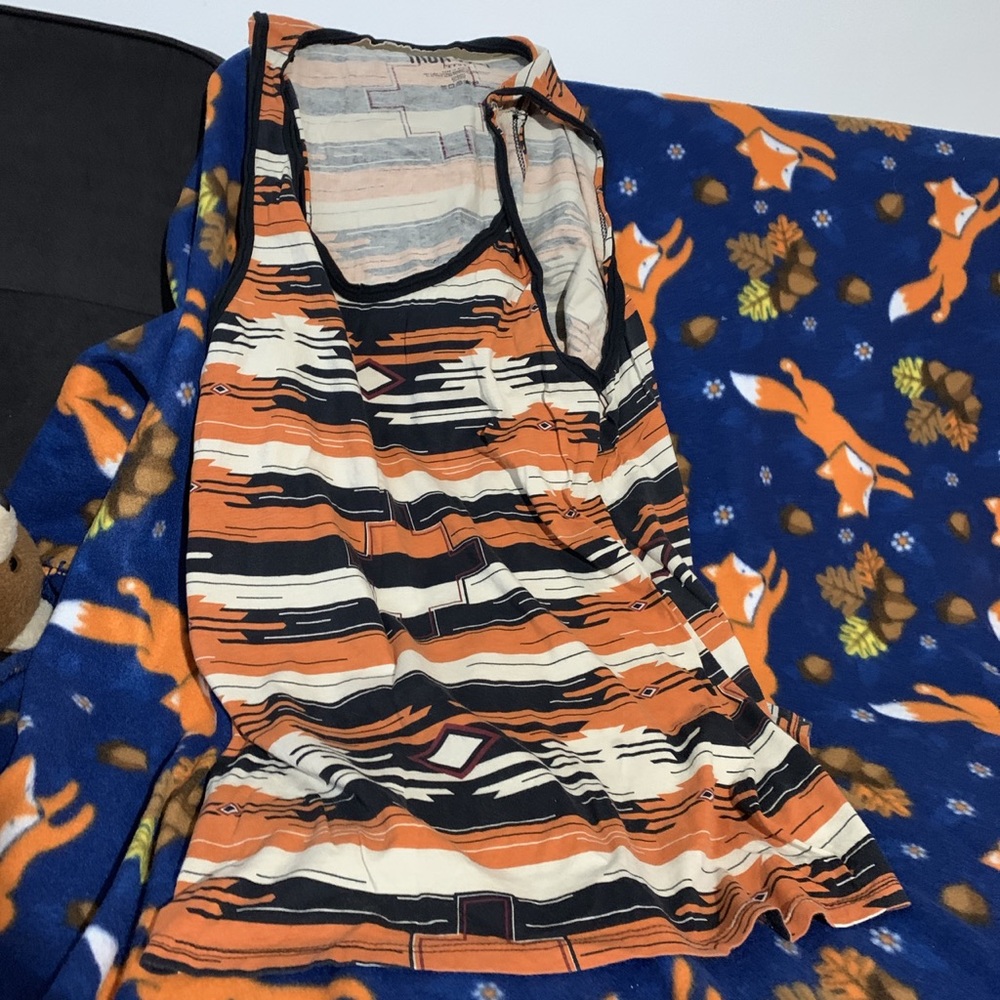 Iron first orange black and white tank top